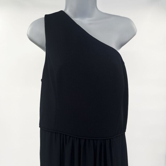 Adrianna Papell Chiffon One Shoulder Maxi Dress Gown Pleated Navy Blue 14 - Picture 6 of 14